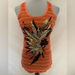 Miss Me Y2K Beaded Sequin Orange & Pink Stripe Tank Top Size S